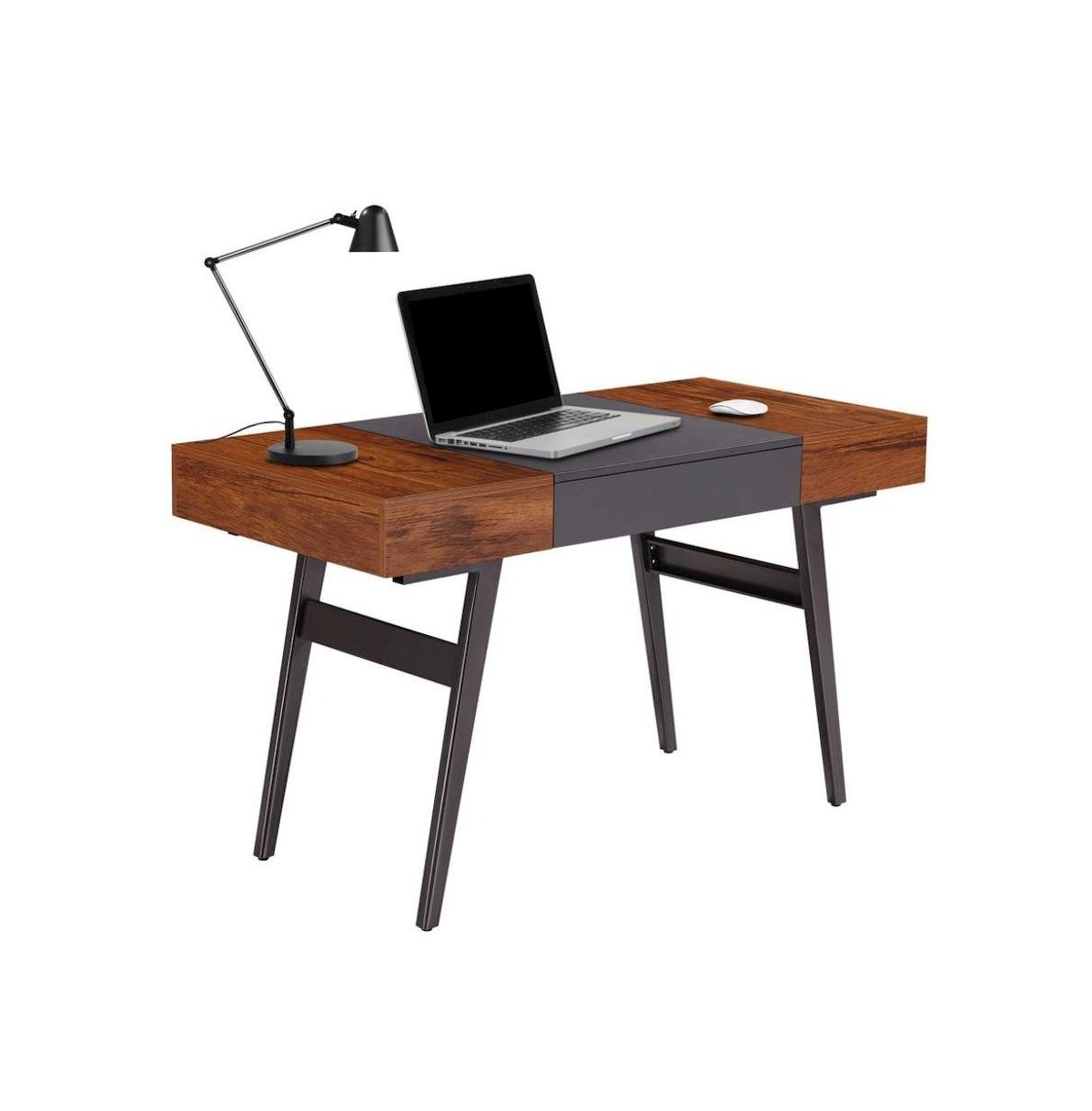 FurniFact Wood Metal with Drawers Writing Desk - Brown