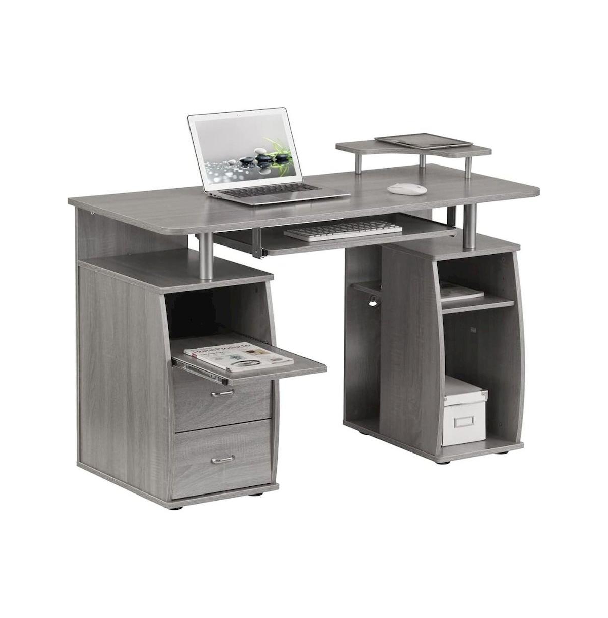FurniFact Wood with 2 Drawers and Shelves Office Desk - Gray