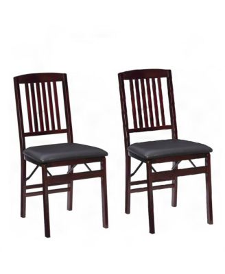 Rubberwood Mission Back Padded Folding Dining Chairs, Set of 2
