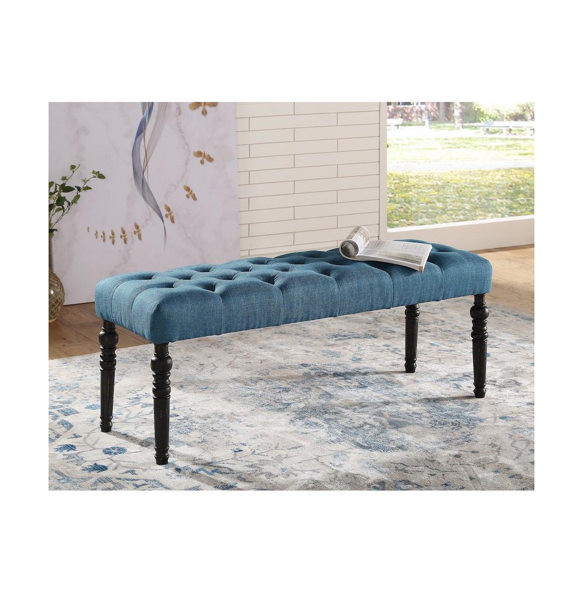 Roundhill Furniture Leviton Fabric Tufted Turned Leg Dining Bench