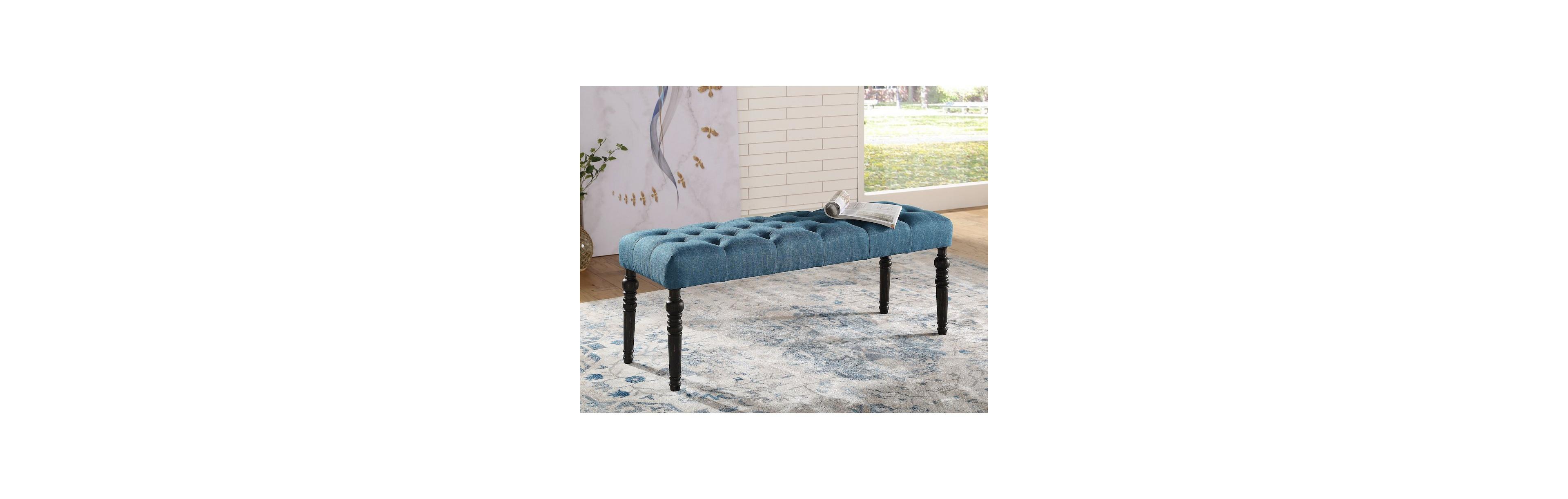 Roundhill Furniture Leviton Fabric Tufted Turned Leg Dining Bench
