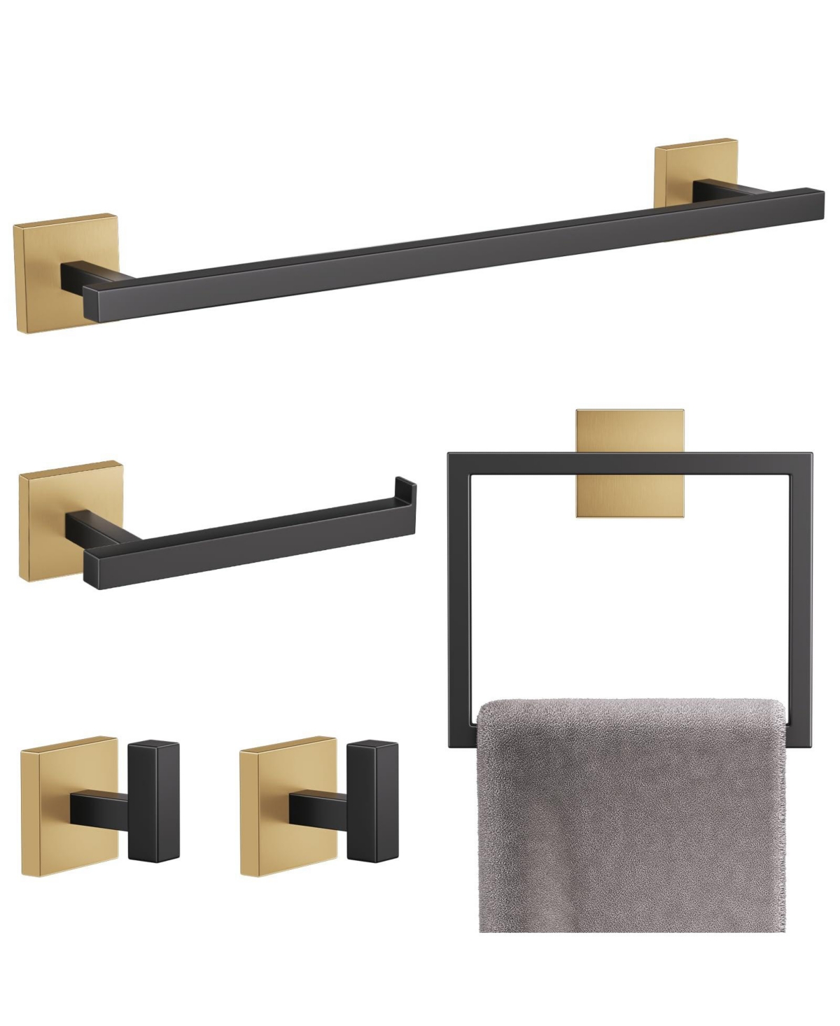 Cyqbd 5 Piece 23.6" Towel Bar Set Bathroom Hardware Wall Mounted SUS304