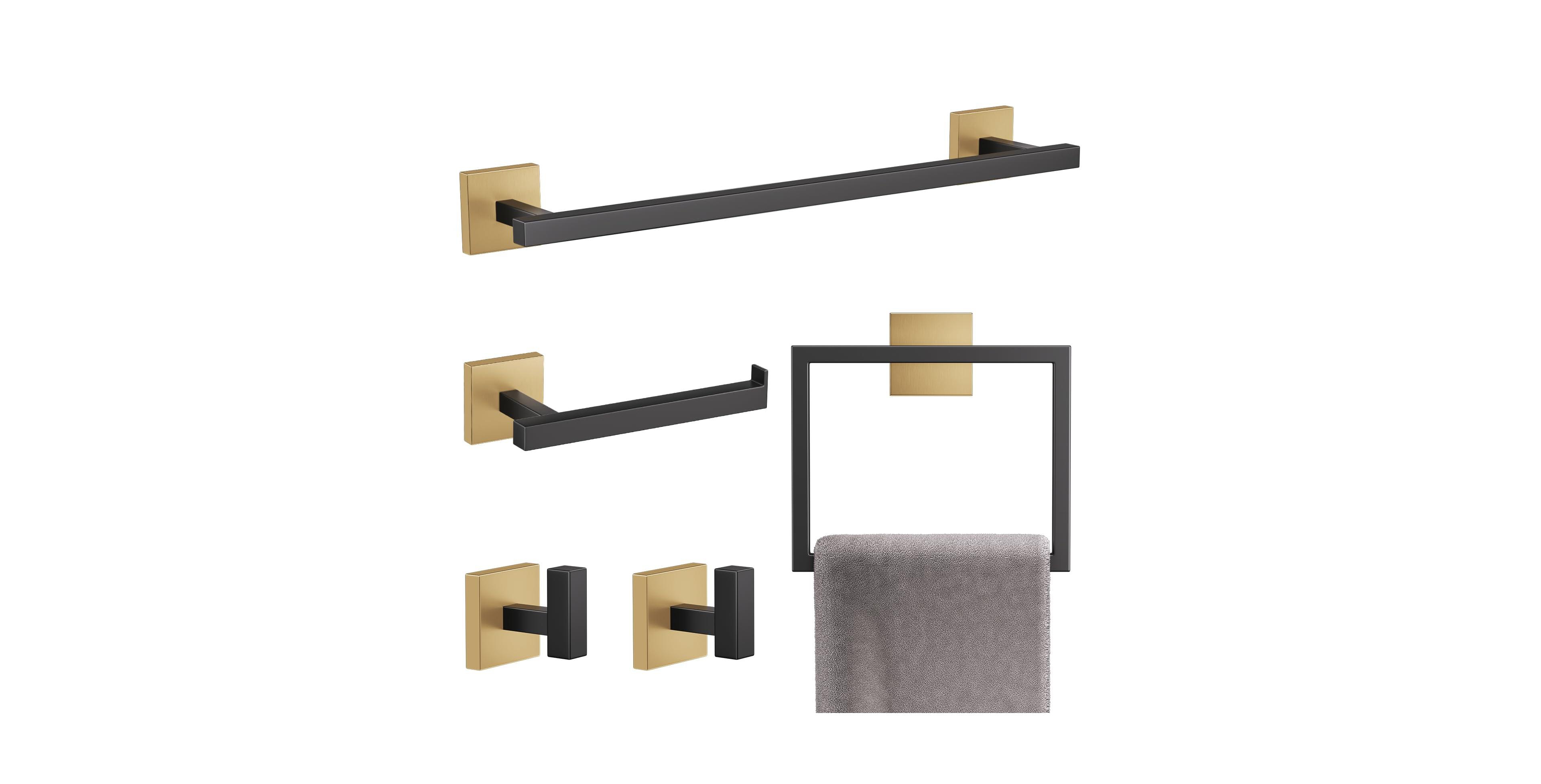 Cyqbd 5 Piece 23.6" Towel Bar Set Bathroom Hardware Wall Mounted SUS304