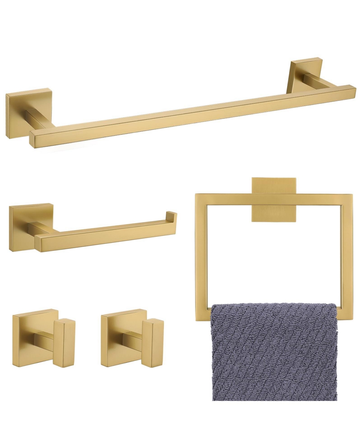 Cyqbd 5 Piece 23.6" Towel Bar Set Bathroom Hardware Wall Mounted SUS304 - Brushed gold