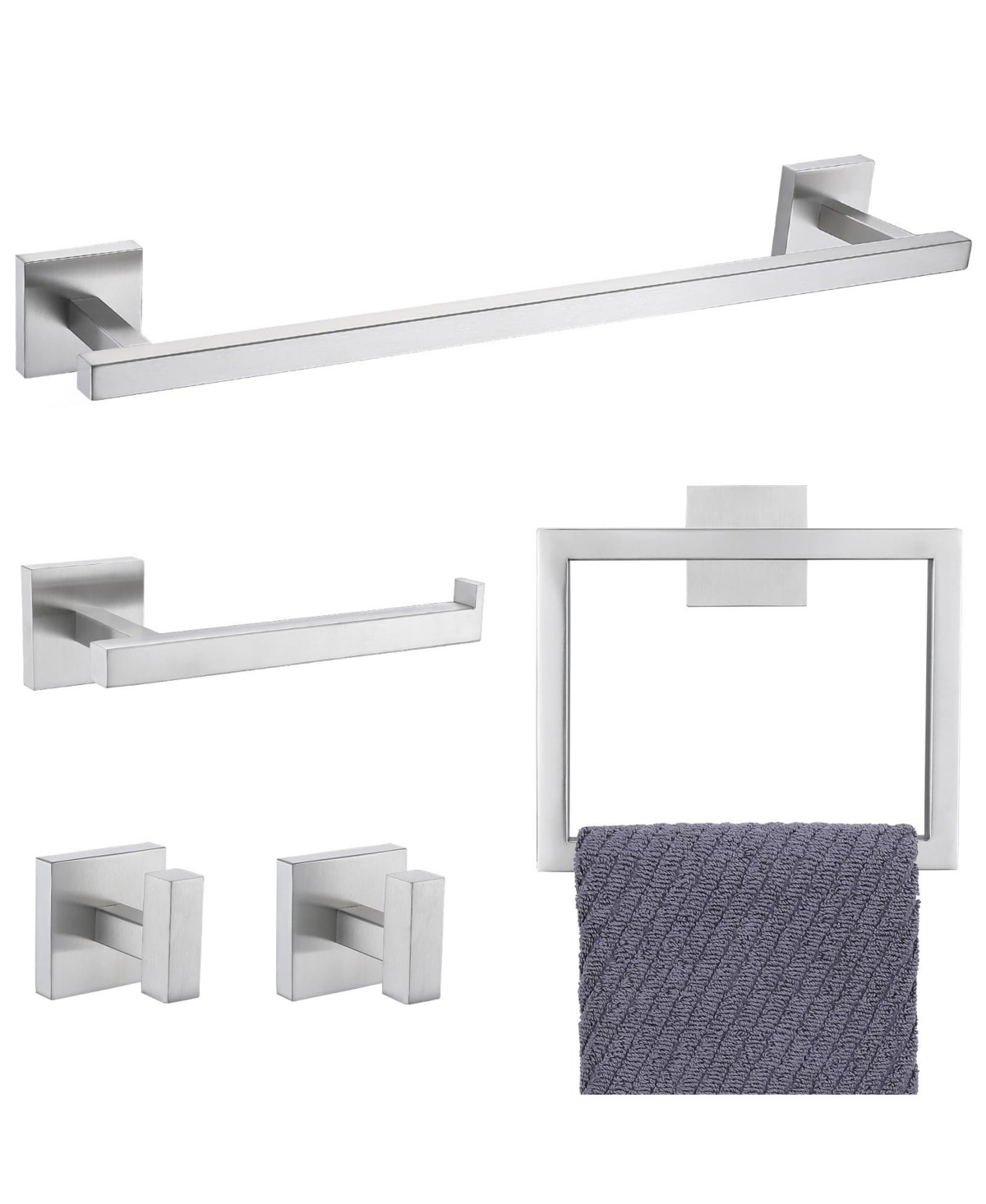 Cyqbd 5 Piece 23.6" Towel Bar Set Bathroom Hardware Wall Mounted SUS304 - Brushed nickel
