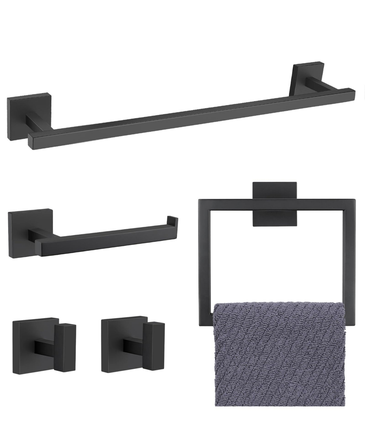 Cyqbd 5 Piece 23.6" Towel Bar Set Bathroom Hardware Wall Mounted SUS304 - Matte black