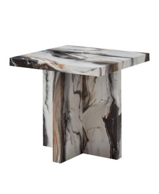 Cavira Modern Faux Marble Living Room Side Table, Off-white
