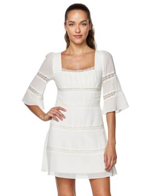 Juniors' Square Neck 3/4-Sleeve Lace Dress