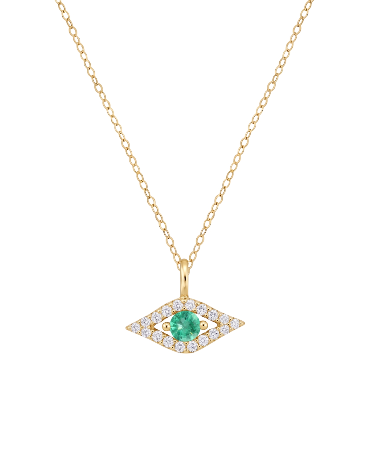 Macy's Emerald and Diamond Evil Eye Pendant (1/10 ct. t.w. each) in 14k Gold - 14k Gold