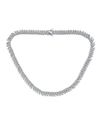 Art Deco Style Leaf Marquise CZ Statement Tennis Necklace Silver Plated 16"