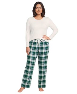 Plus Size Pajama Gift Set - Knit Long Sleeve Top and Flannel Pants