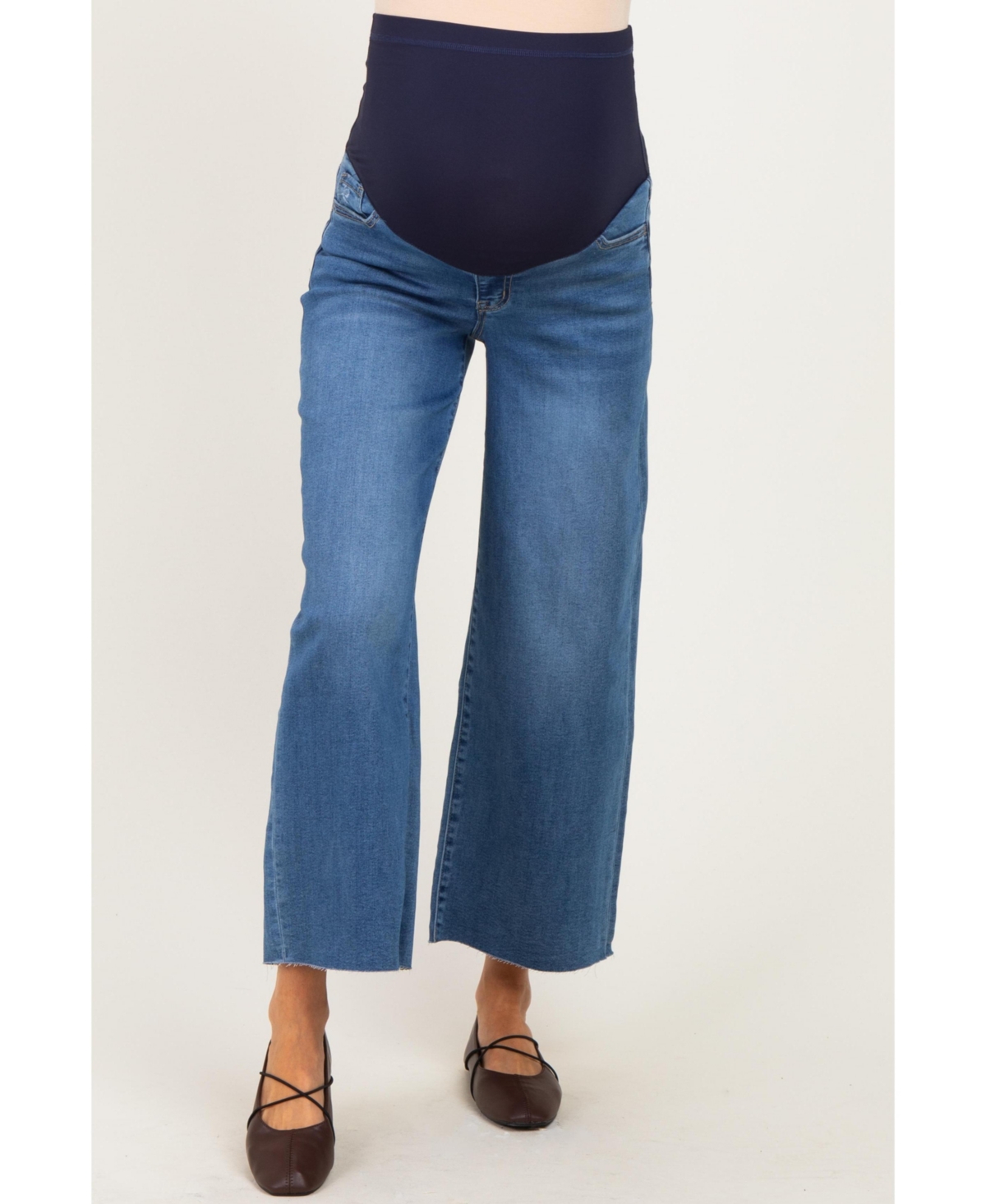 Pinkblush Women's Blue Raw Hem Cropped Wide Leg Jeans