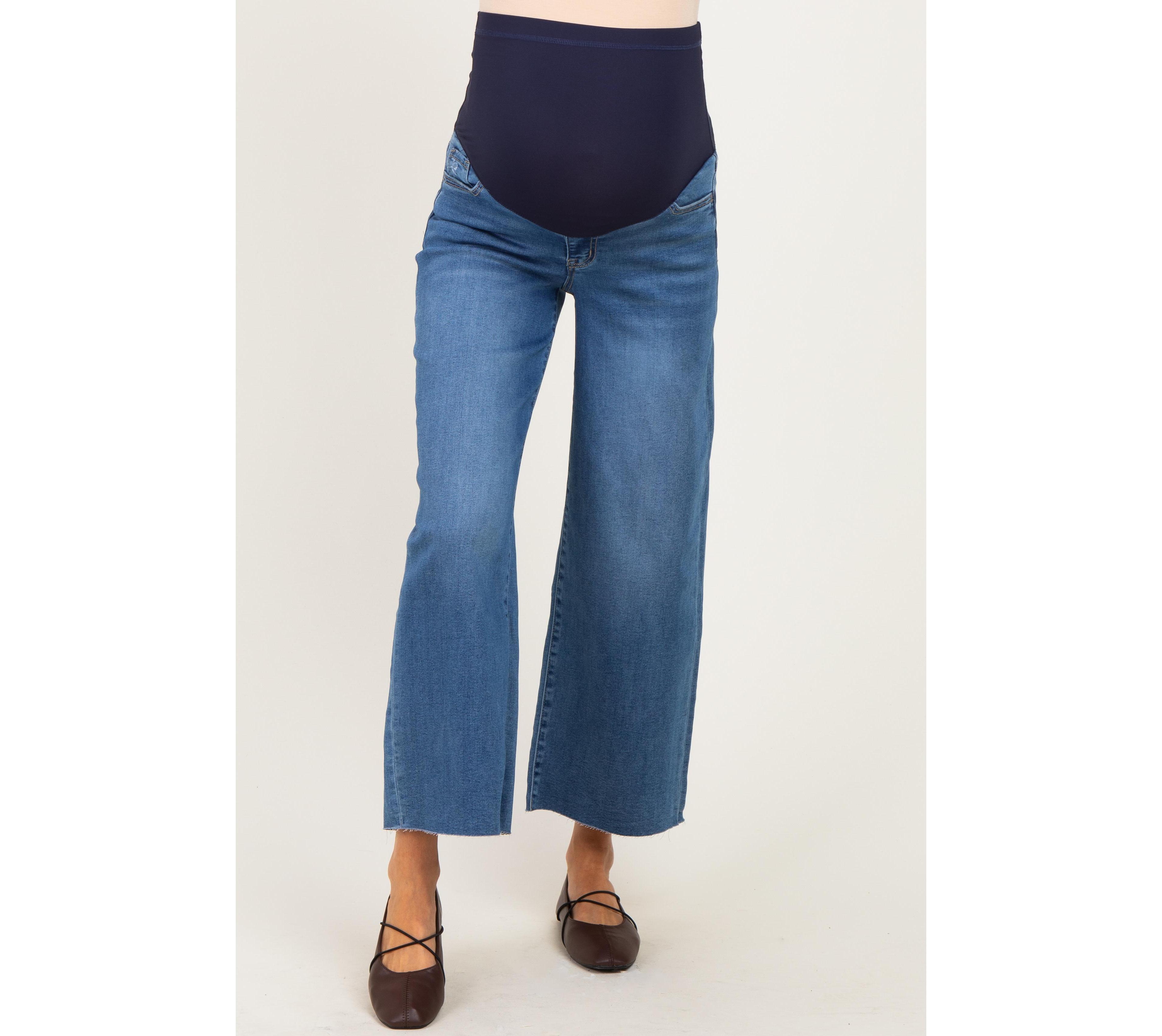 Pinkblush Women's Blue Raw Hem Cropped Wide Leg Jeans