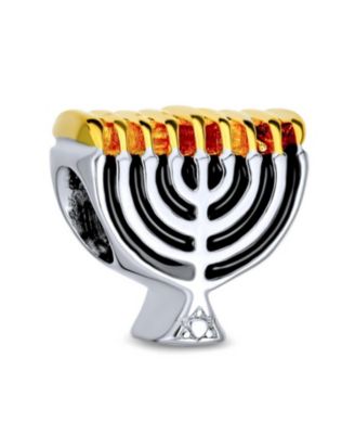 Judaic Chanukah Menorah Charm Bead for Bracelet Gold Plated Sterling Silver