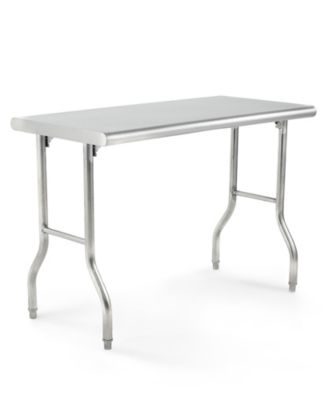 Stainless Steel Folding Prep Table, 48 x 24 Inch Heavy Duty Commercial Work Table with Adjustable Leveling Feet for Kitchen Catering Table
