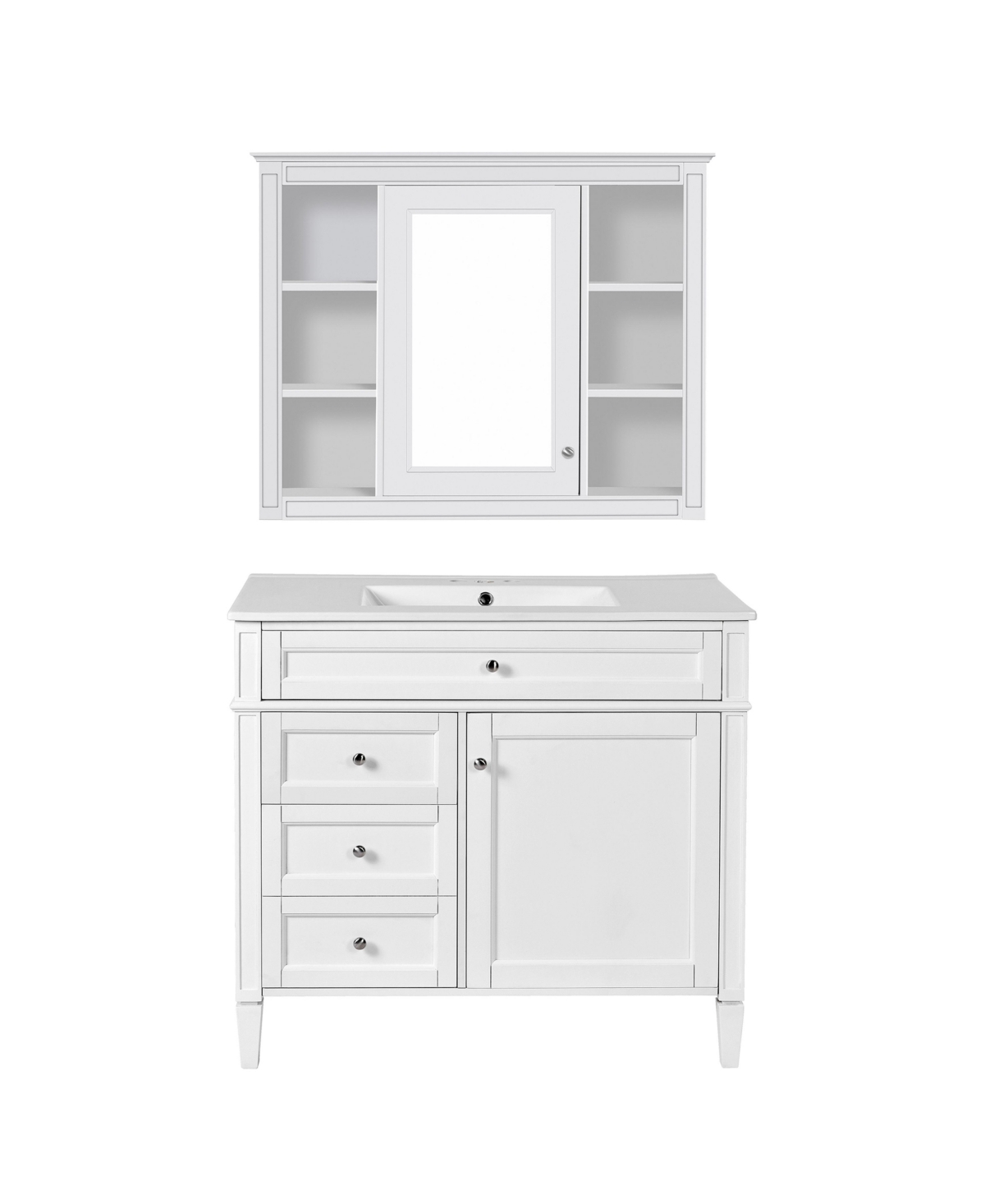 Sillysis 36 Inch Freestanding Bathroom Vanity, Mdf Cabinet with Solid Wood Frame, Ceramic Integrated Sink - White