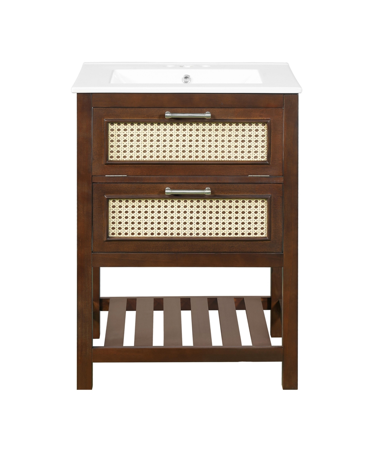 Sillysis 24 Inch Freestanding Bathroom Vanity, Mdf Cabinet with Solid Wood Legs, Ceramic Integrated Sink - Brown
