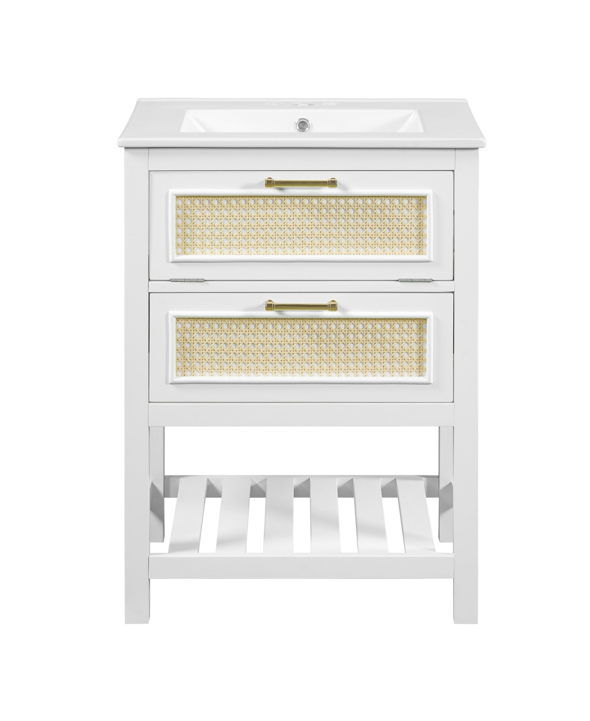 Sillysis 24 Inch Freestanding Bathroom Vanity, Mdf Cabinet with Solid Wood Legs, Ceramic Integrated Sink - White