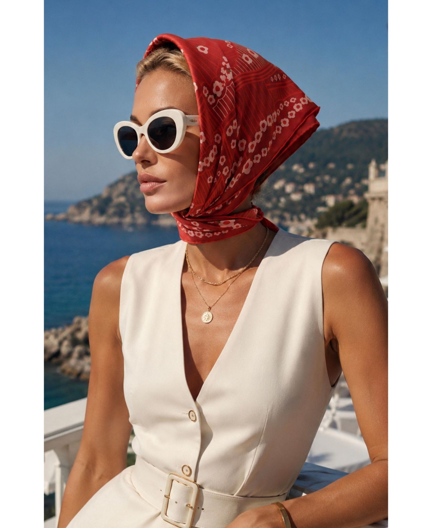 Женский шарф Jessie Zhao New York 25" W x 25" L Scarlet Rhythm Double-Sided Silk, цвет: Красный — фото 6