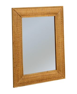 Rectangle Wood Framed Wall Mirror with Rattan Detail
