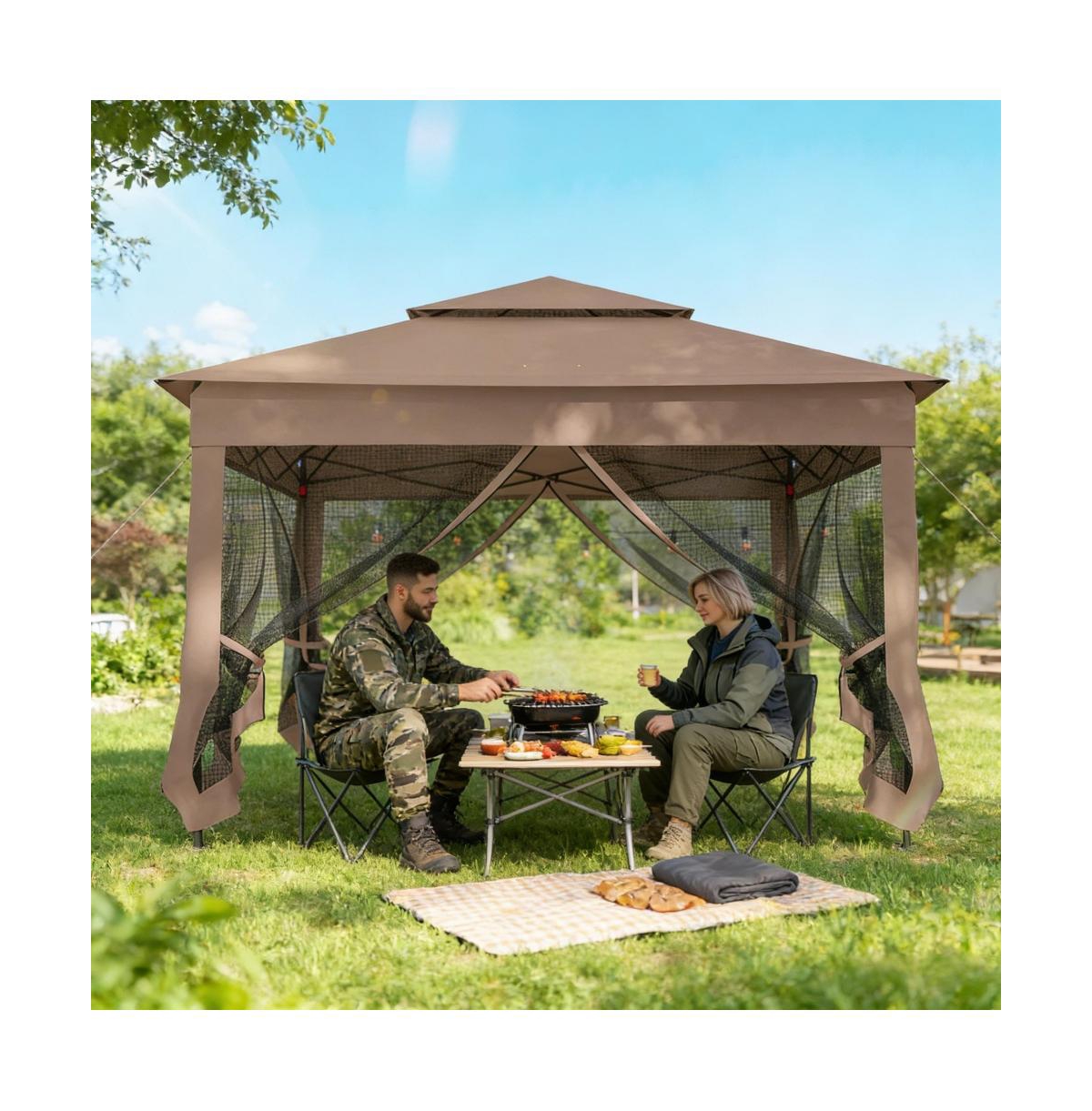 Sevorley Pop Up Canopy Tent, Black, Brown, Metal, Polyester Fabric Construction, Outdoor canopy tent with easy pop-up setup