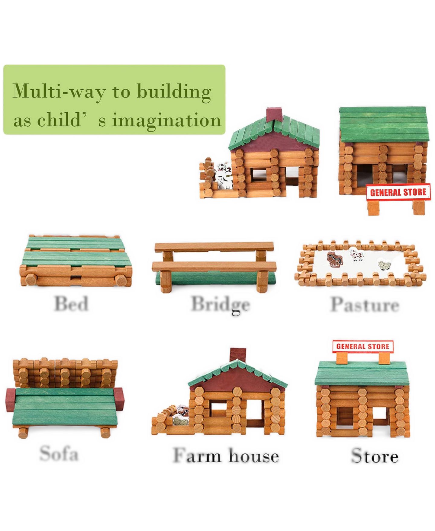 Детский конструктор GNUADZ Wood Logs 170-Piece Building Set, Ages 3+, цвет: Разноцветный — фото 3
