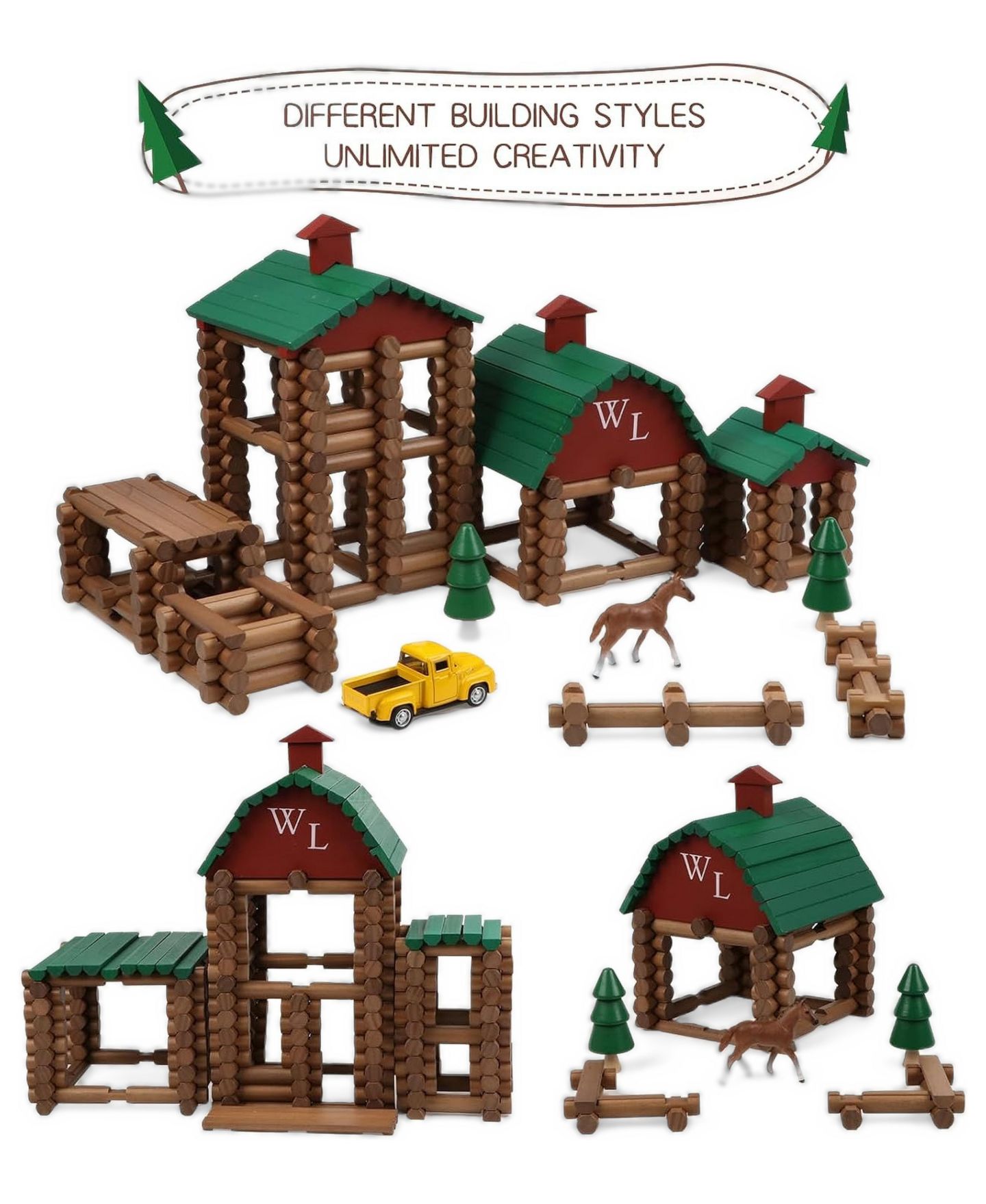Детский конструктор GNUADZ Log Cabin 330-Piece Building Set, Ages 3+, цвет: Villas — фото 2