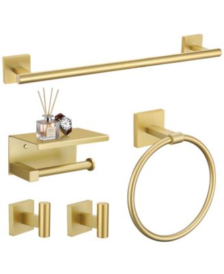 5 Pieces 23.6" Bathroom Hardware Set Towel Bar Toilet Paper Holder Shelf