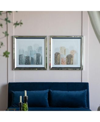 Set of 2 Crystal Embellished Abstract Wall Art with Mirrored Frame, 23.6" x 23.6"