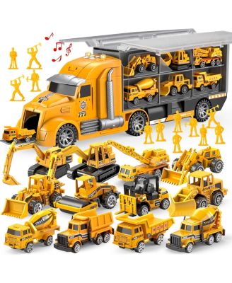 25 IN 1 Construction Truck Set Worker Figures Push And Go Sound Lights Gifts