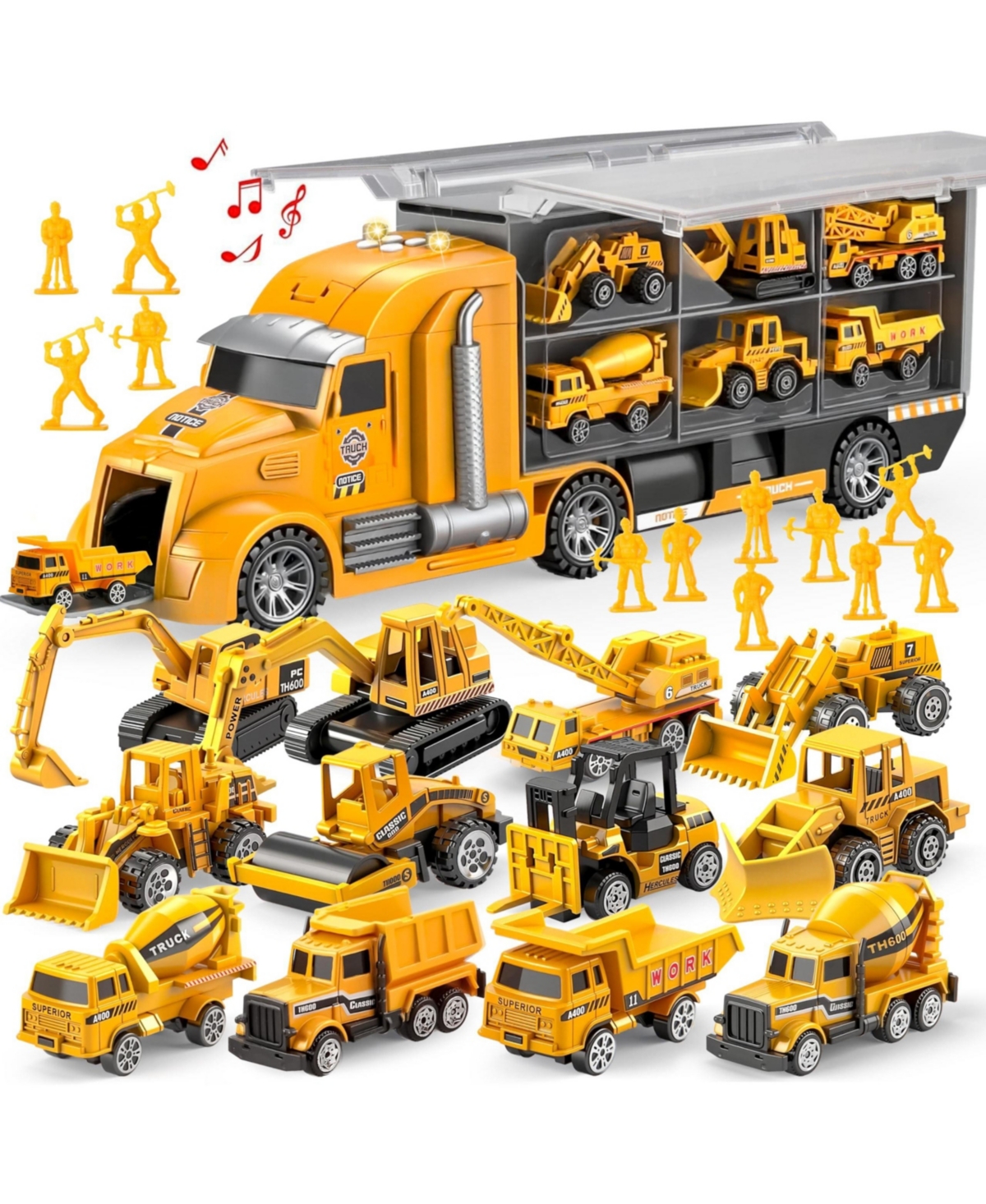 Gnuadz 25 In 1 Construction Truck Set Worker Figures Push And Go Sound Lights Gifts