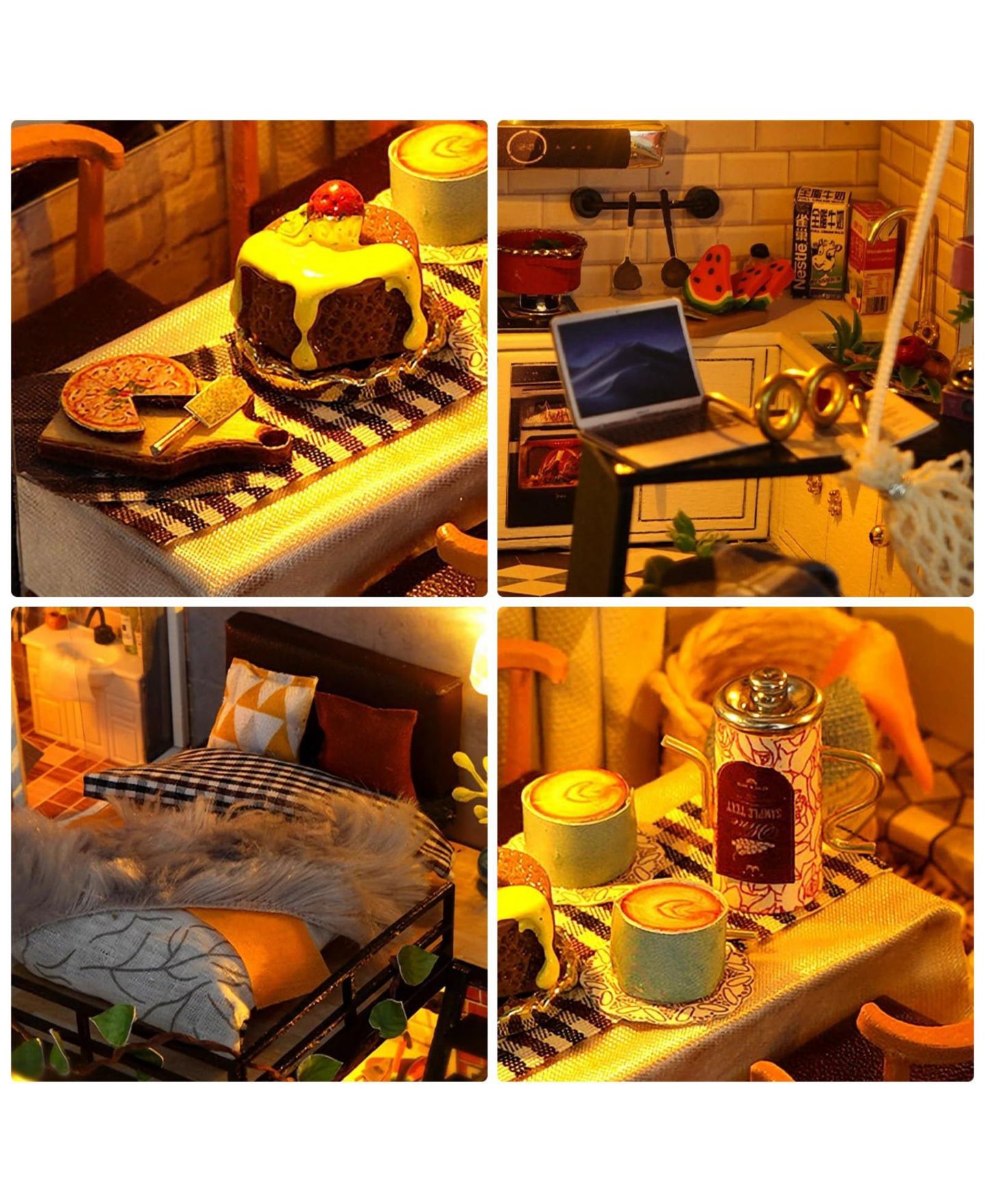 Детские аксессуары для кукол GNUADZ Miniature House DIY Dollhouse Kit With Dust Cover, Ages 14+, цвет: Loft — фото 3