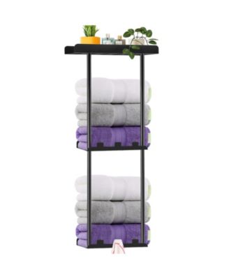 Towel Rack Wall Mounted Bathroom Hardware Holder Storage Black