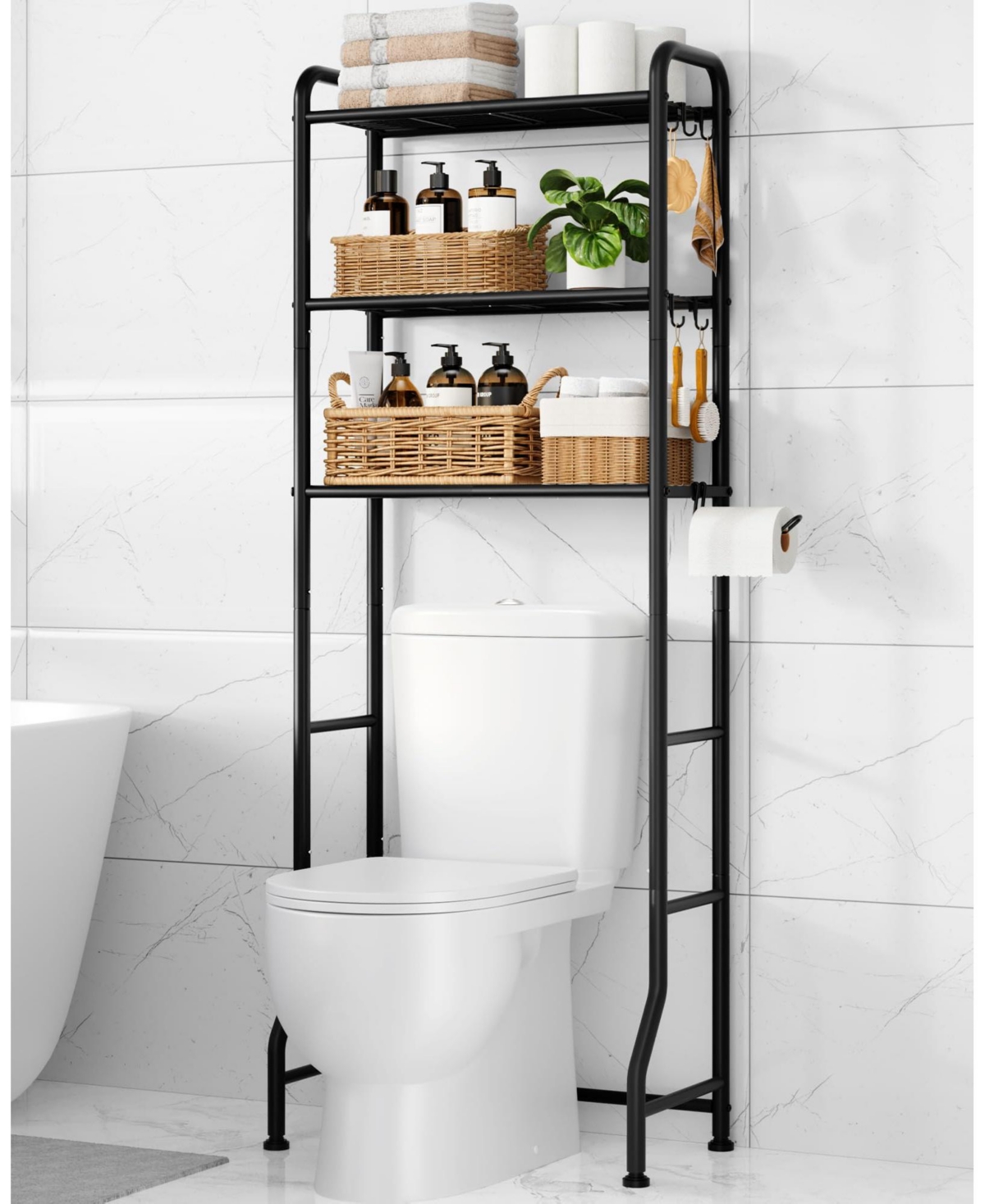 Cyqbd 63.2" Over Toilet Storage Rack with Hooks Bathroom Hardware