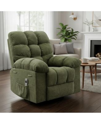 Swivel Rocker Recliner Chair Comfy Chenille Upholstered Single Sofa with Massage, Lumbar Heat, Side Pockets Chair
