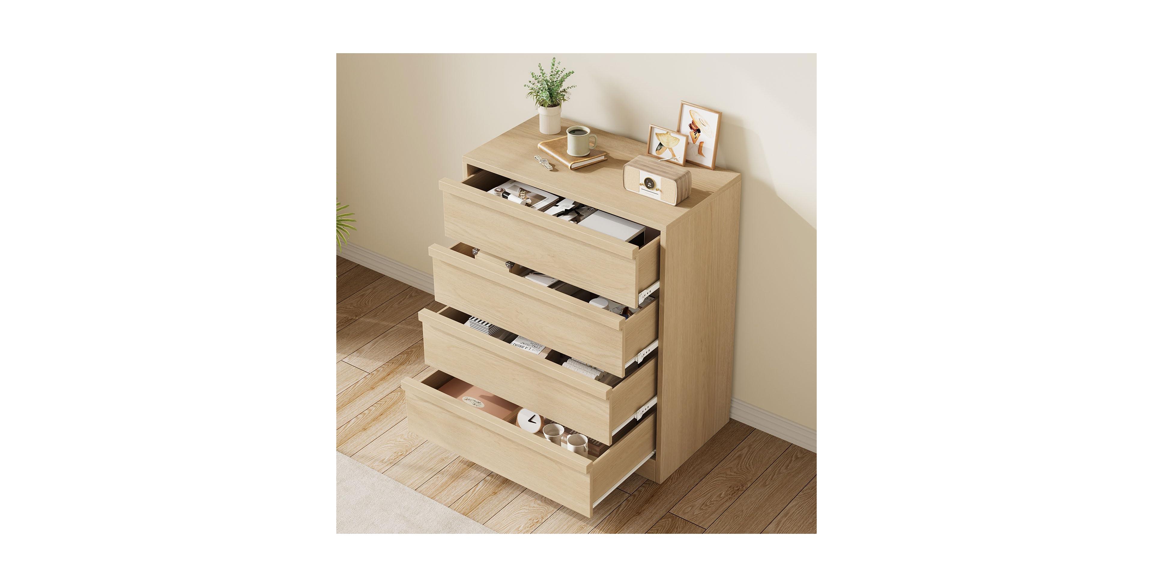 homfan 4-Drawer Wooden Dresser, 39.3" Tall Freestanding Horizontal Chest, Wooden Handles