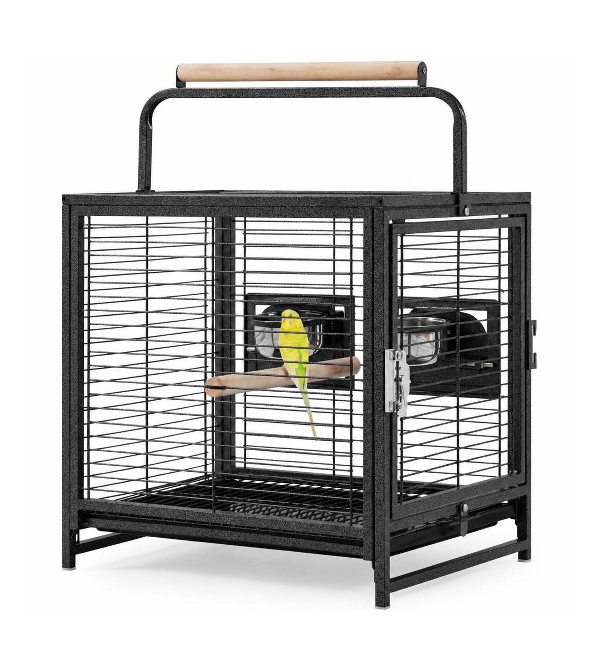 Lalfpet No.19 Portable Carbon Steel Bird Travel Carrier Cage with Wooden Perch Handle and Pull-Out Tray, for Small and Medium Birds