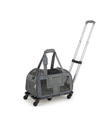 Rolling Pet Carrier with Telescopic Handle and Mesh Windows