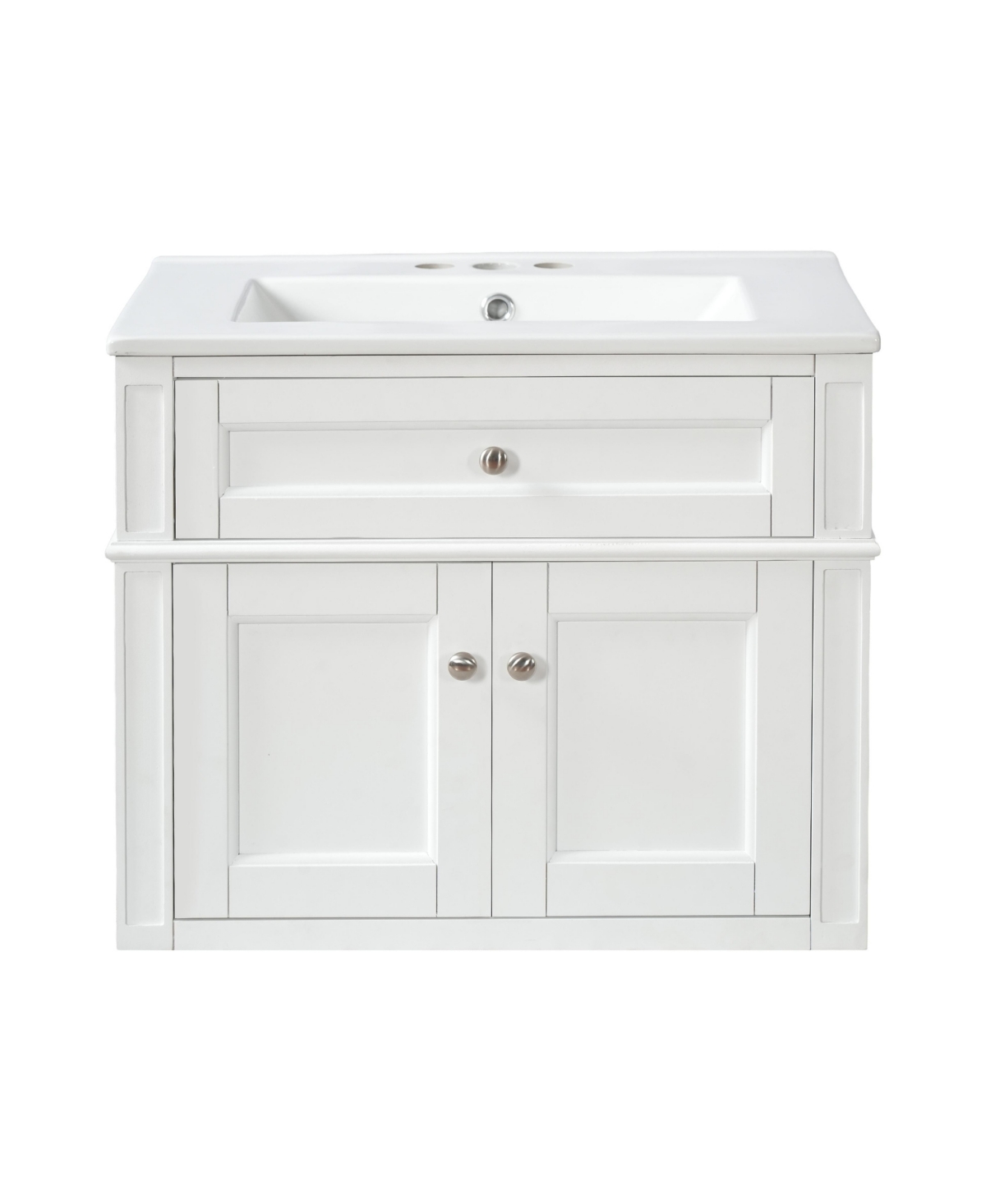 Sillysis 24 Inch Floating Bathroom Vanity, Mdf Cabinet with Solid Wood Frame, Ceramic Integrated Sink - White