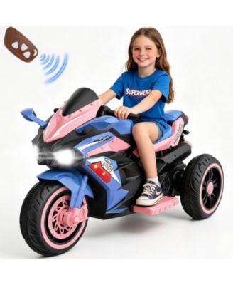 12V Electric Plastic Ride-On Motorcycle with Remote Control, 110 lbs, Ages 3-6 Years