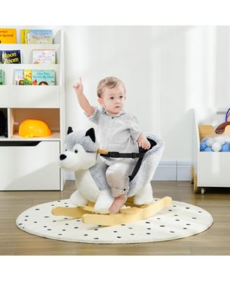 Husky Plush and Wood Rocking Toy with Realistic Animal Sounds, 88 lbs, Ages 18-36 Months