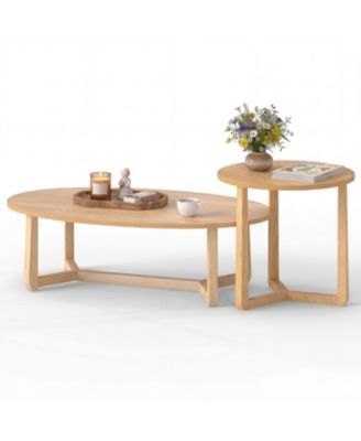 2-Piece Oval and Round Nesting Coffee Table Set with Rounded Edges