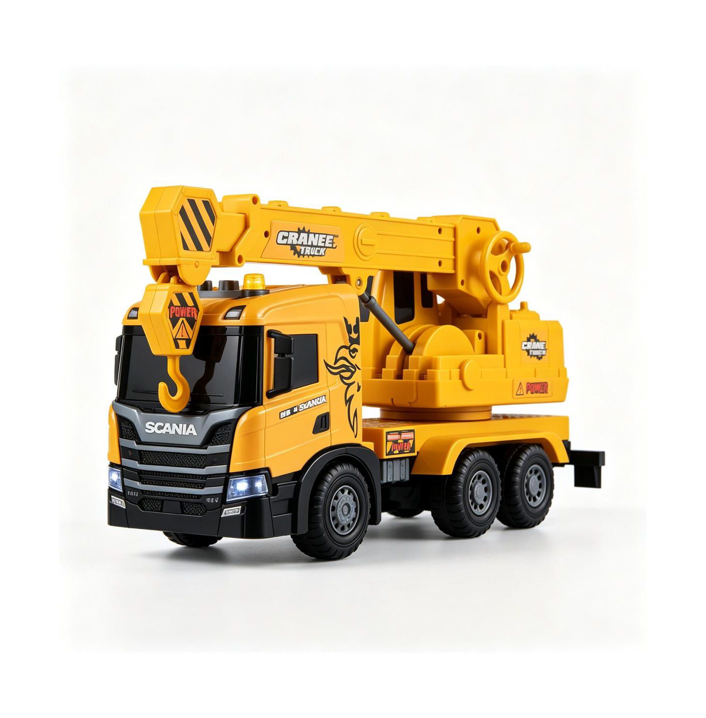 Детская игрушка SEVORLEY Scania Friction-Drive Moveable Hook Water-Spray Crane Truck Toy, цвет: Жёлтый — фото 5
