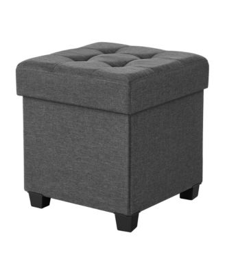 Collapsible Storage Ottoman, Upholstered Foot Stool with Cushion, 15 x 15 x 15.7 Inches