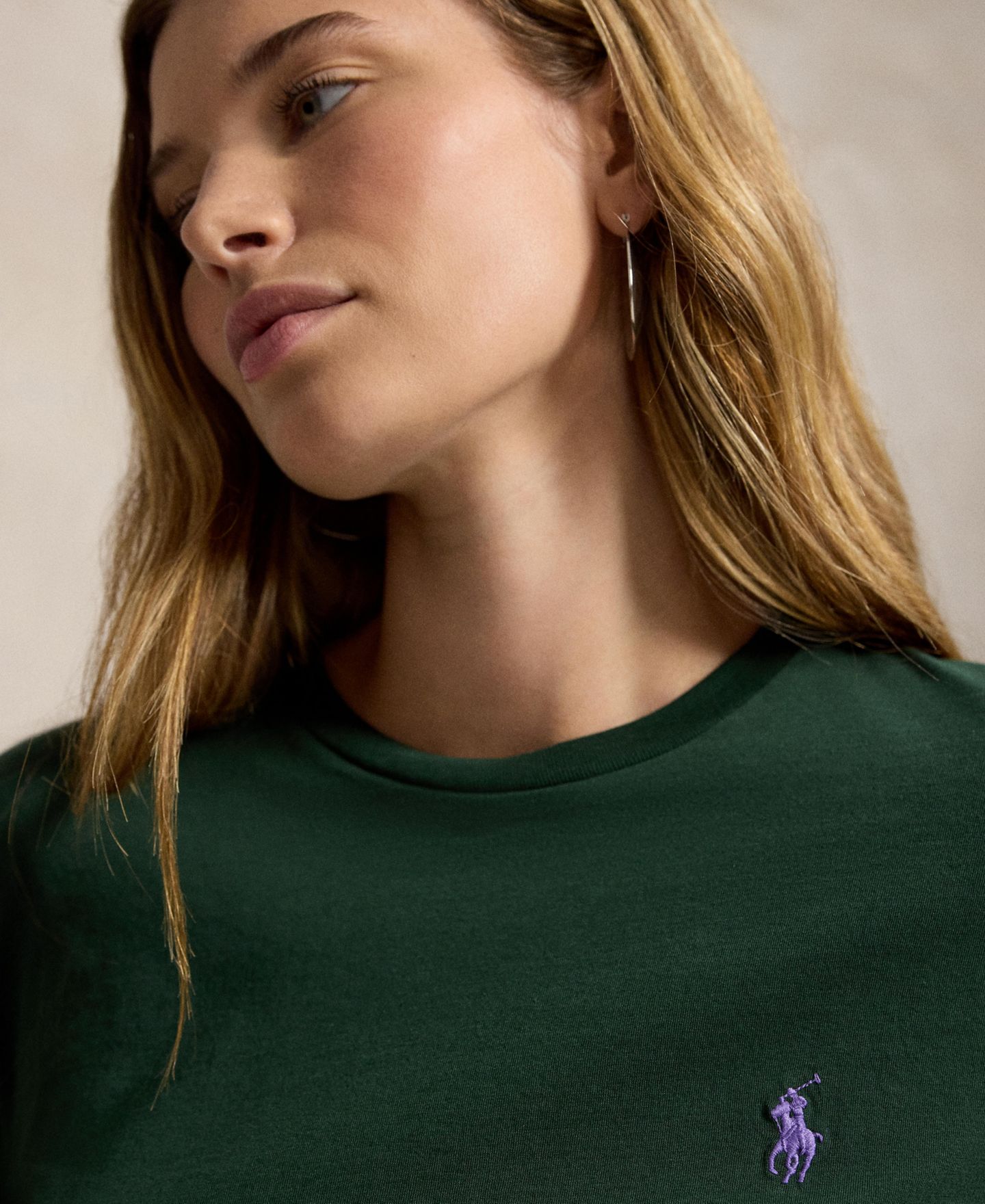 Женская футболка Polo Ralph Lauren Classic Fit Long-Sleeve Crewneck, цвет: Тёмно-зелёный — фото 3
