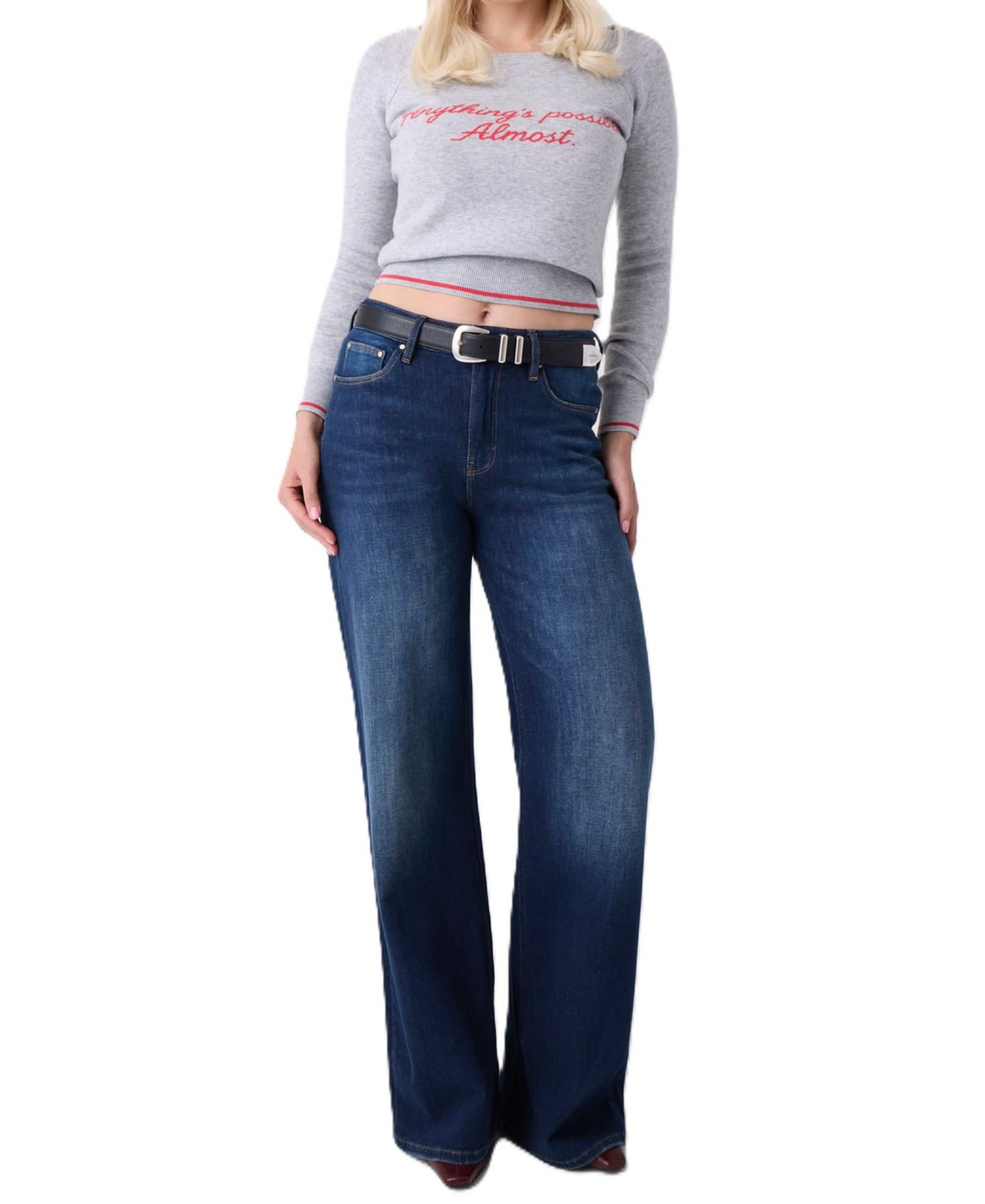 Женский свитер GUESS Marilyn Quote Cropped Boat Neck Long-Sleeve, цвет: Светлый меланжевый серый — фото 2