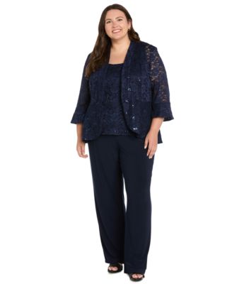Plus Size Sequin Lace Wide-Leg Jacket, Tank, and Pants, 3-Piece Set