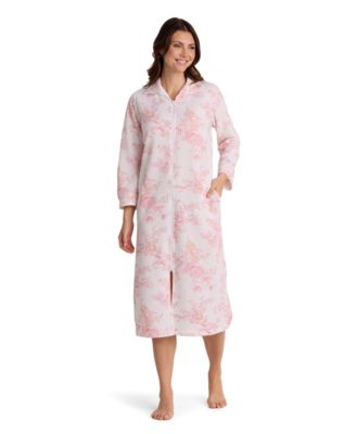Women's Floral-Print Quilted Waffle-Knit Long Zip Robe