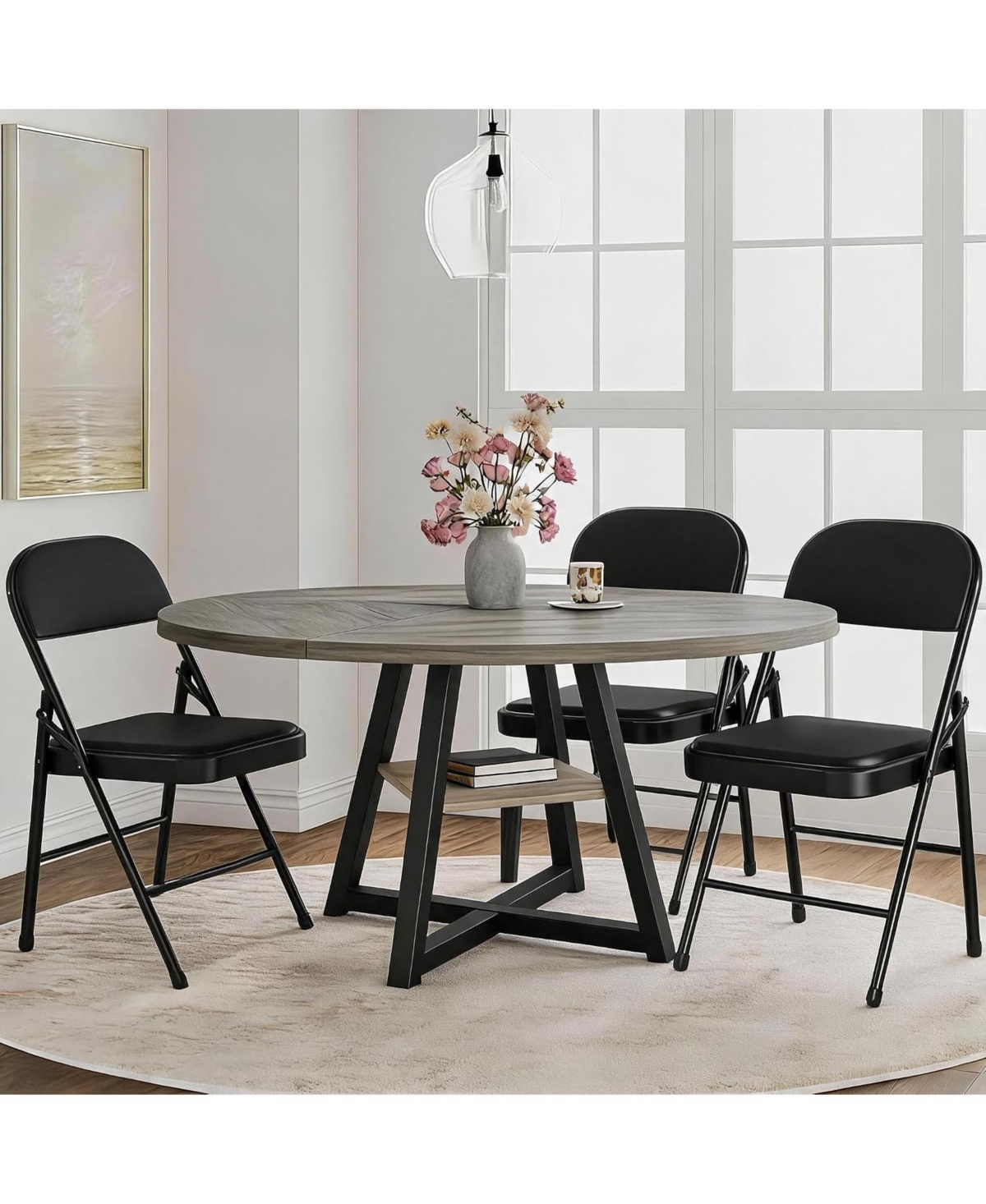 gaomon 3-Piece Round Dining Table Set with 47.24-Inch Table and 2 Folding Chairs, Space-Saving Dinette Set for Apartments and Living Rooms - Grey tabl