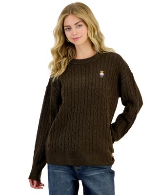 Juniors' Novelty Bear Cable-Knit Sweater